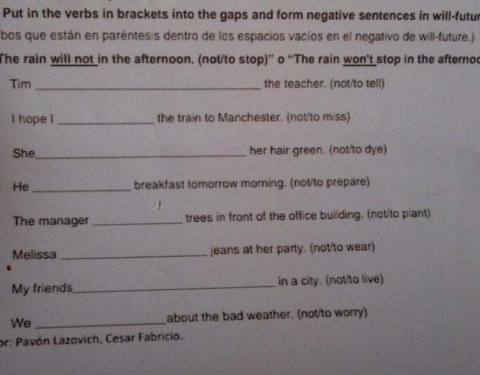 Put in the verbs in brackets into the gaps.