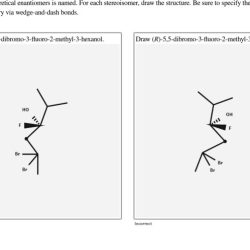 Stereoisomer enantiomers theoretical pair named below structure draw sure each wedge stereochemistry via dash bonds methyl hexanol dibromo fluoro specify