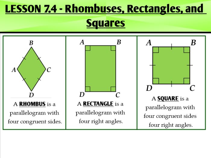 Rectangles rhombuses and squares worksheet