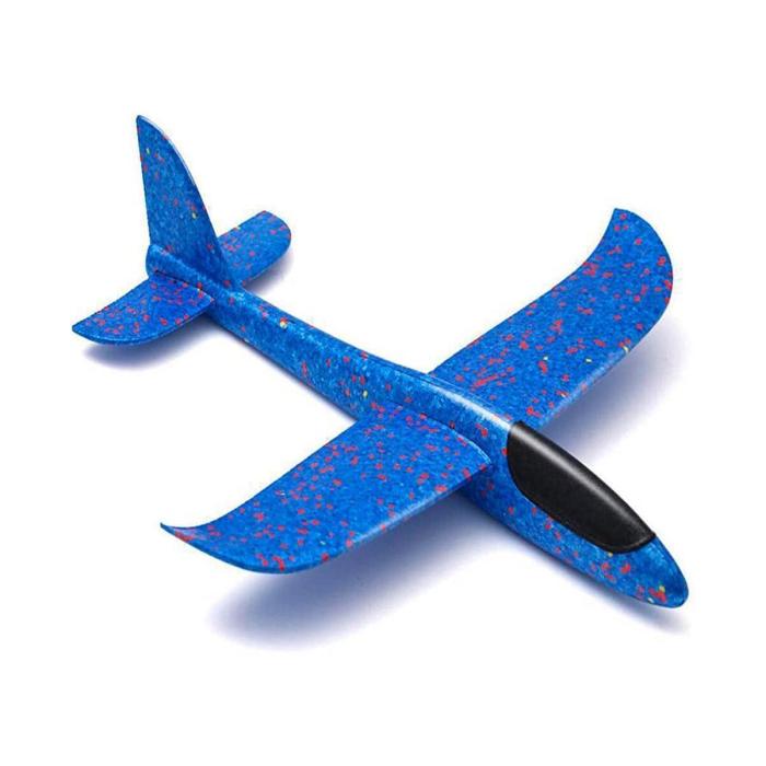 A toy airplane flying in a horizontal