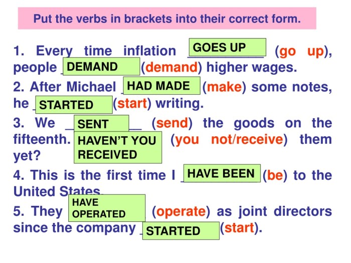 Put in the verbs in brackets into the gaps.